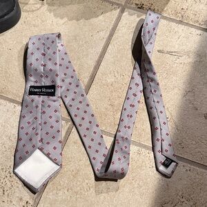 Harry Rosen Gray and Red Patterned Silk Tie